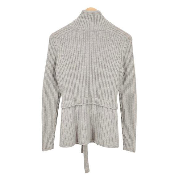 Loro Piana 100% Cashmere Rib Knit Belted Turtleneck Sweater Grey Size 38 Italy - Picture 2 of 10